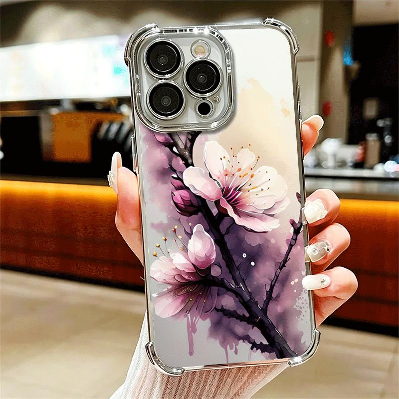

Чехол для телефона с покрытием Sakura, модный, с цветами вишни, для iPhone 16 17 Pro Max Air 16E 14 15 Plus 12 13 Mini, противоударный, с покрытием Airbag iPhone 12