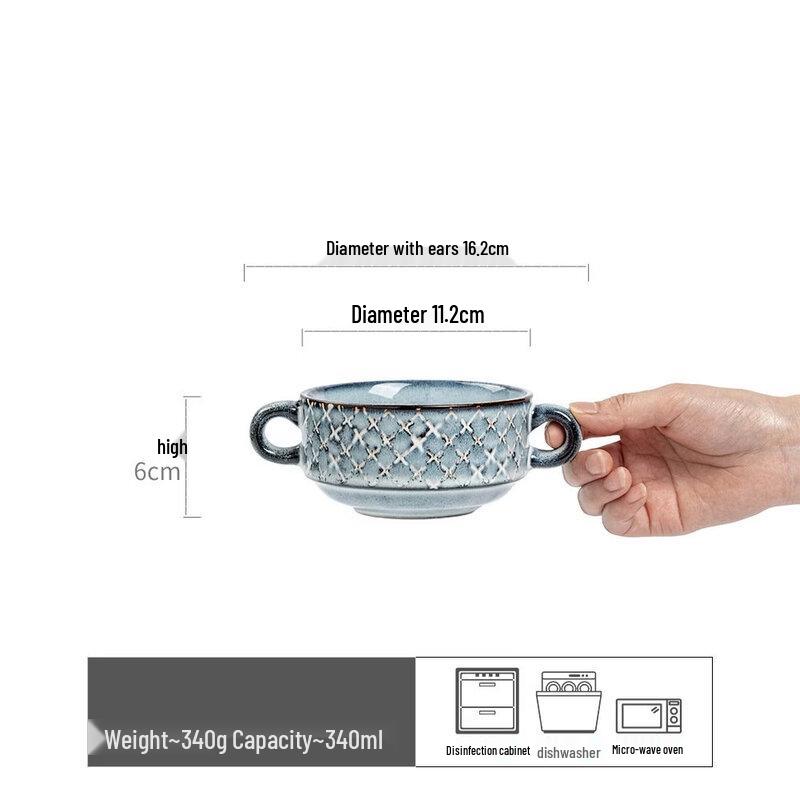 Abay Retro Ceramic Double-Ear Dessert Bowl