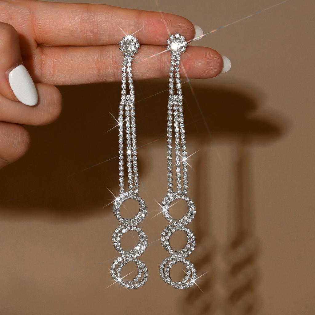 Inlaid Rhinestone Tassel Night Cold Light Luxury Luxury Gorgeous Women'S Earrings Bride Earrings