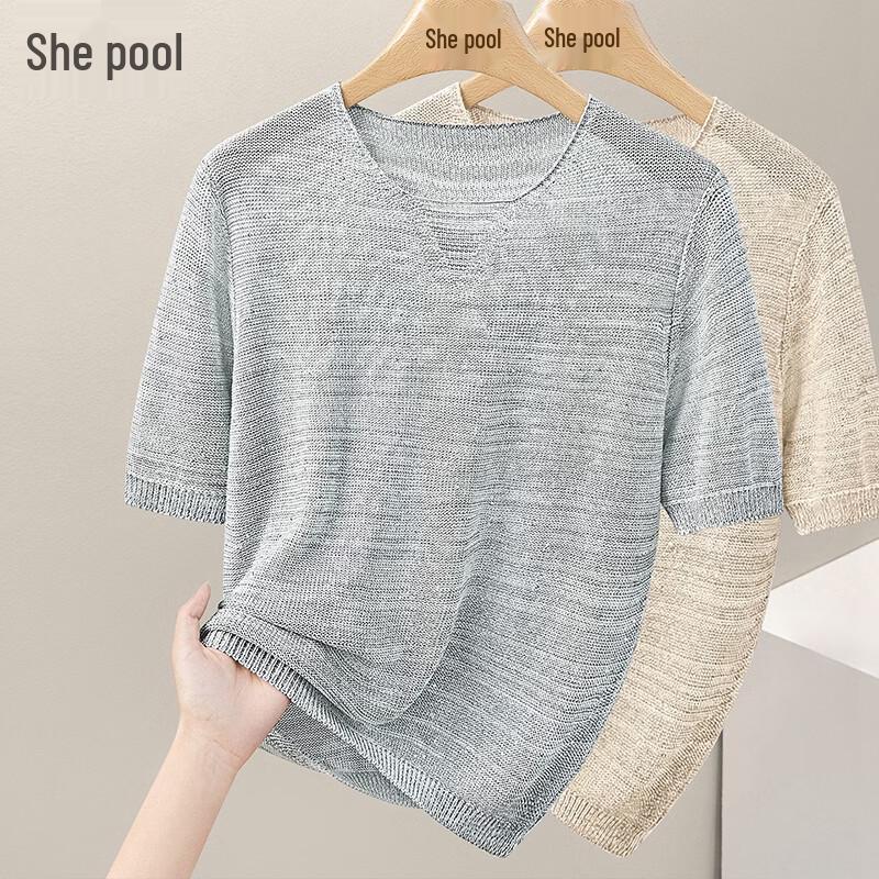 Ta Chi Women s Sequin Round Neck Short Sleeve Knit Top One Size