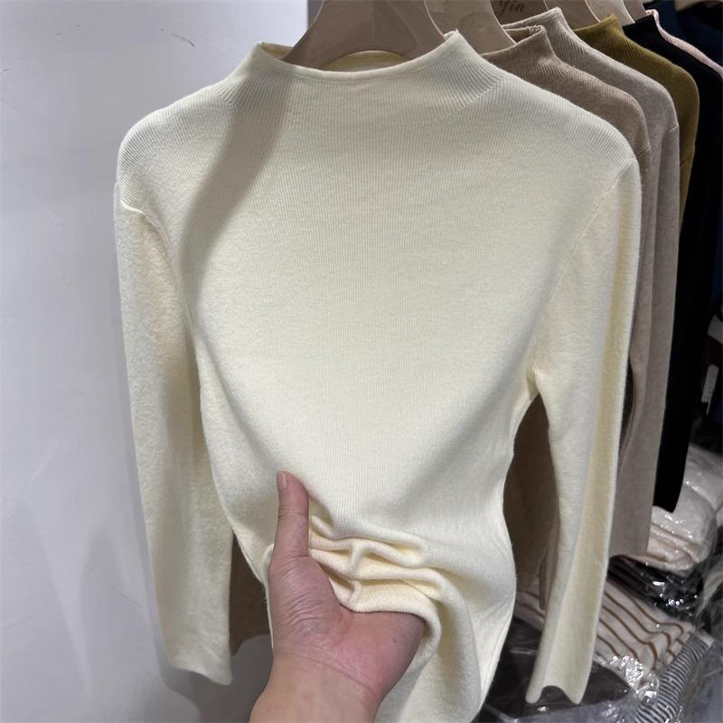 Small stand-up collar age-reducing knitted top women's spring soft waxy inner bottoming shirt soft waxy flower pink sweater