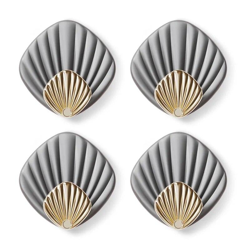 4Pcs Creative Sea Shell Shape Wall Hanging Hook Punch-free Self Adhesive Hook Bathroom Kitchen Wall-mounted Sticky Hook