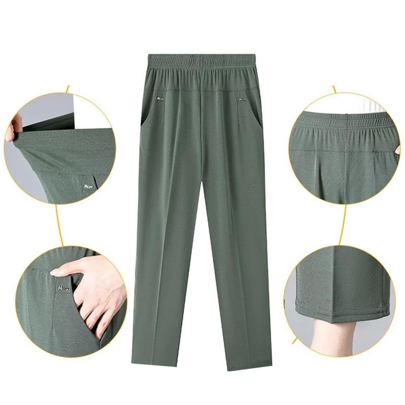 Middle Aged Women's Pants Summer Thin High Waiste Elastic Loose Straight Pants Casual Trousers