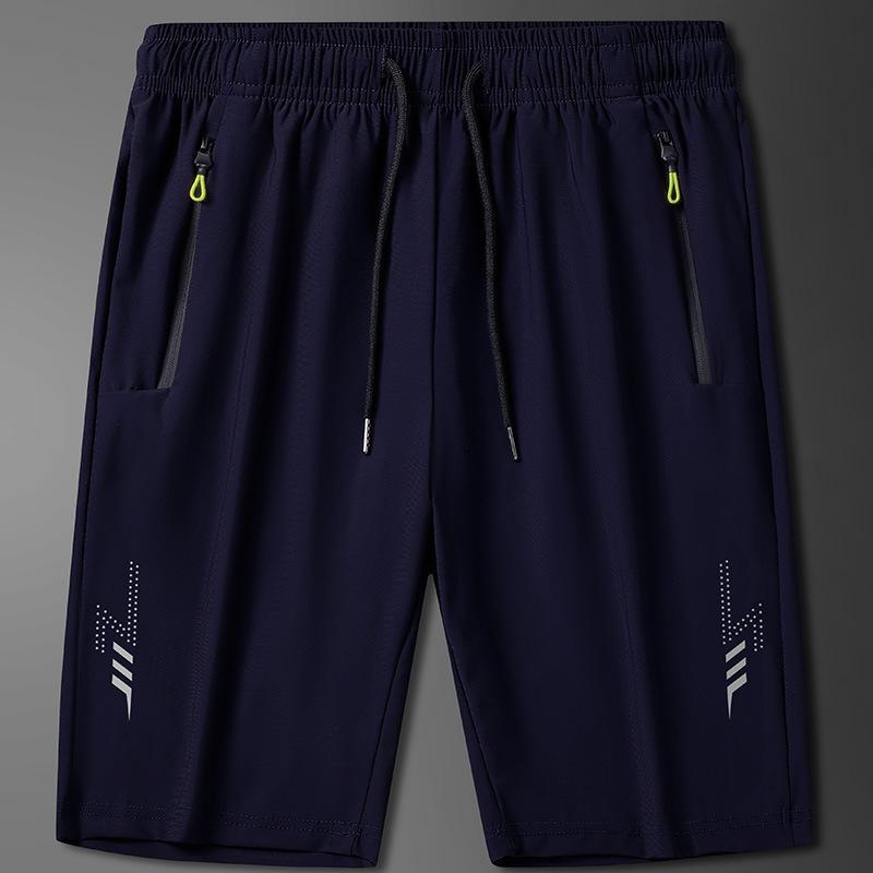 Плюс размер летние тонкие повседневные мужские быстросохнущие капри ледяной шелк фитнес свободные спортивные брюки M синий