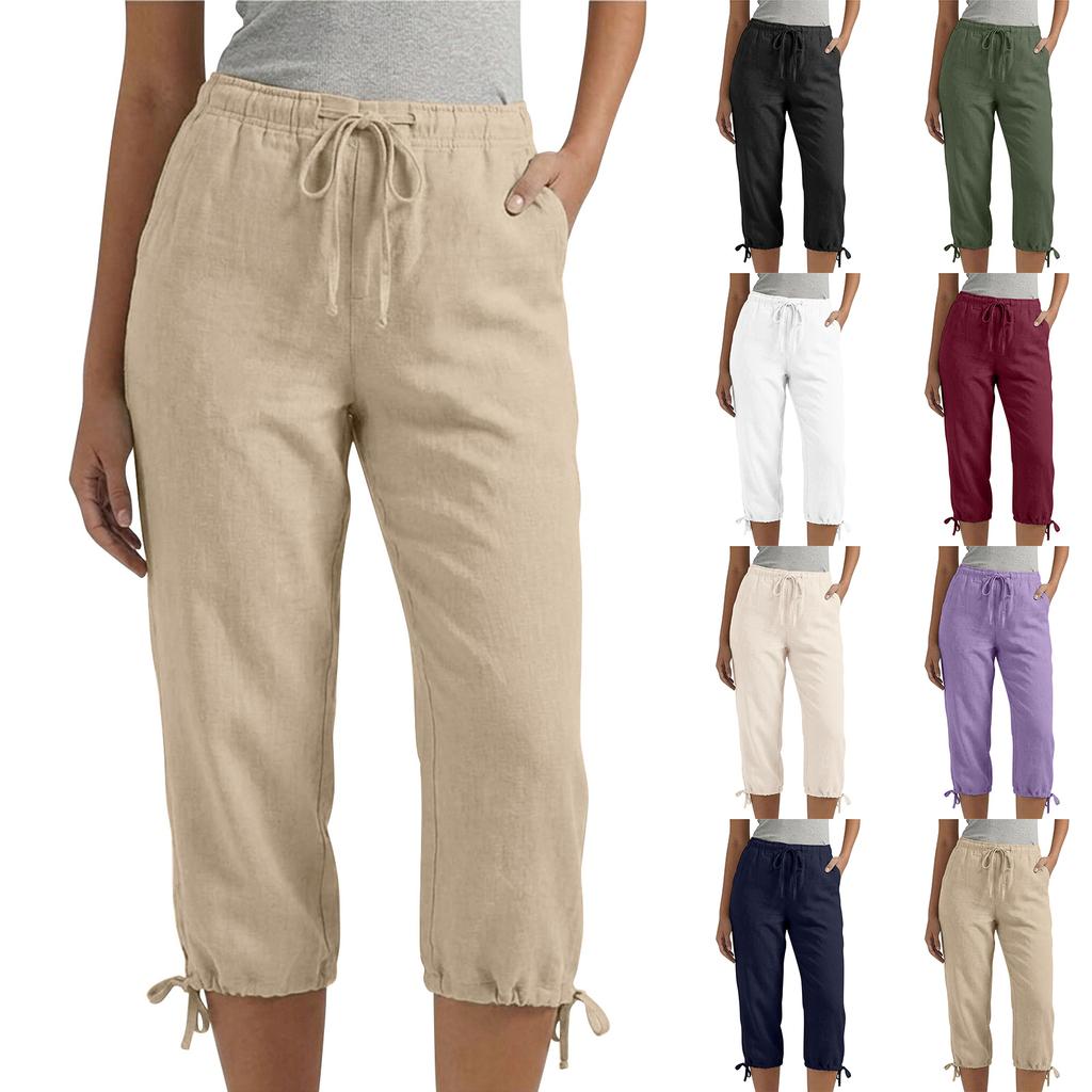 Women's Casual Loose High-Waisted Drawstring Seven-Inch Pants