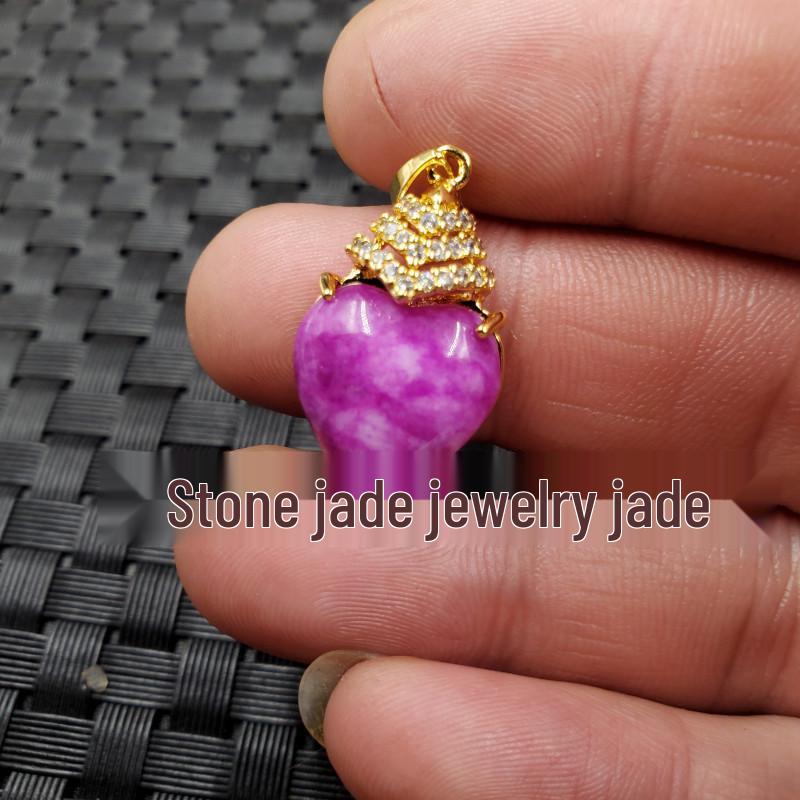 Stylish Heart-shaped Pink Jade Pendant Necklace with Inlaid Jade Blossom