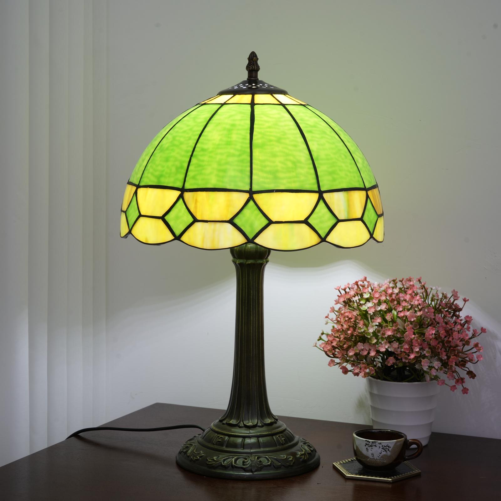 

Modern Table Lamp, Green Stained Glass Shade Bedside Table Lamps,Hand-Made Nightstand Lamp for Bedroom Living Room Home Office US Plug зелёный