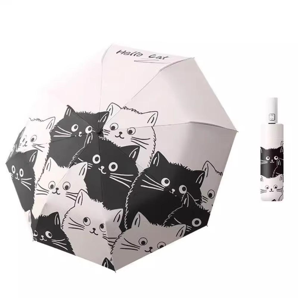 Paraguas Automático de Gato de Dibujos Animados para Lluvia o Sol Paraguas de Protección Solar de Gato para Mujer