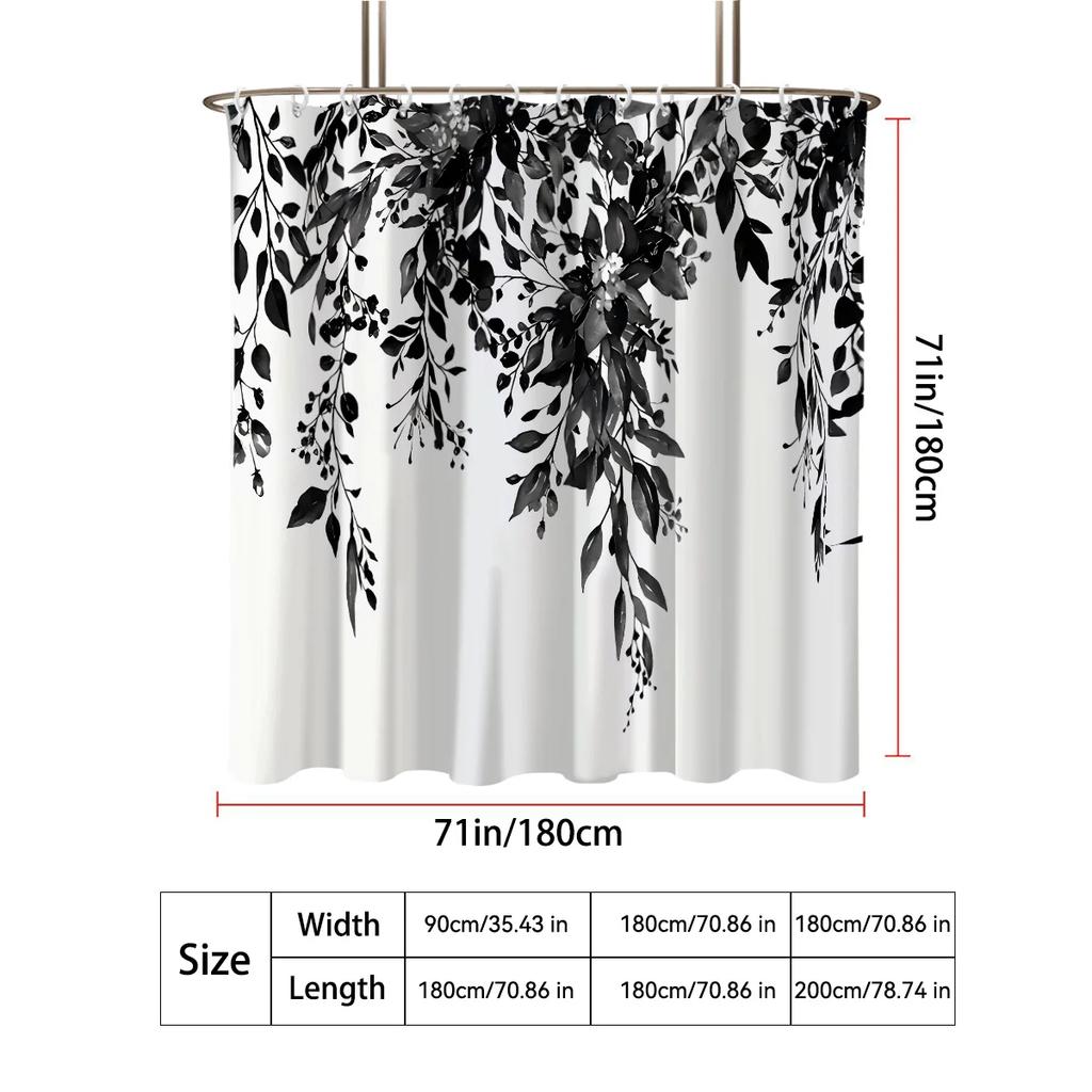 1 Piece Small Fresh Eucalyptus Leaves Digitally Printed Bathroom Shower Curtain Set Perforated Strap Hook Easy To Clean
