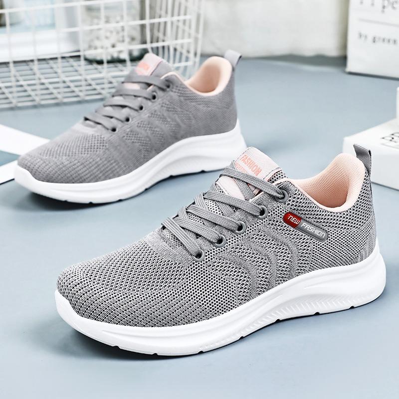 Shoes Women's Shoes New Soft Sole Comfortable Women's Casual Shoes Simple Lace-up Sports Shoes Flying Woven Breathable Mesh Shoes