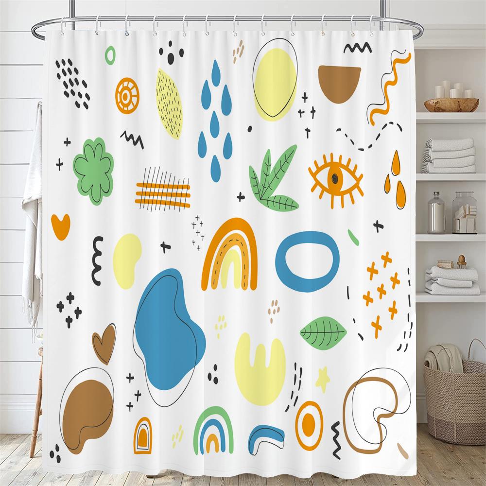 

Modern Abstract Print Shower Curtain Bathroom Fabric Polyester Waterproof Minimalist line Shower Curtains Bath Decor with Hooks W90xH180cm-35x70in