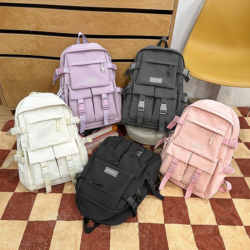 Solid Color Schoolbag Women's Large Capacity Travel Backpack Student Backpack