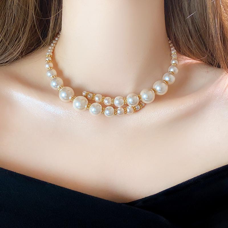 Elegant French Retro Pearl Necklace: Luxurious, High-End, Chic Clavicle Chain with Large & Small Pearls