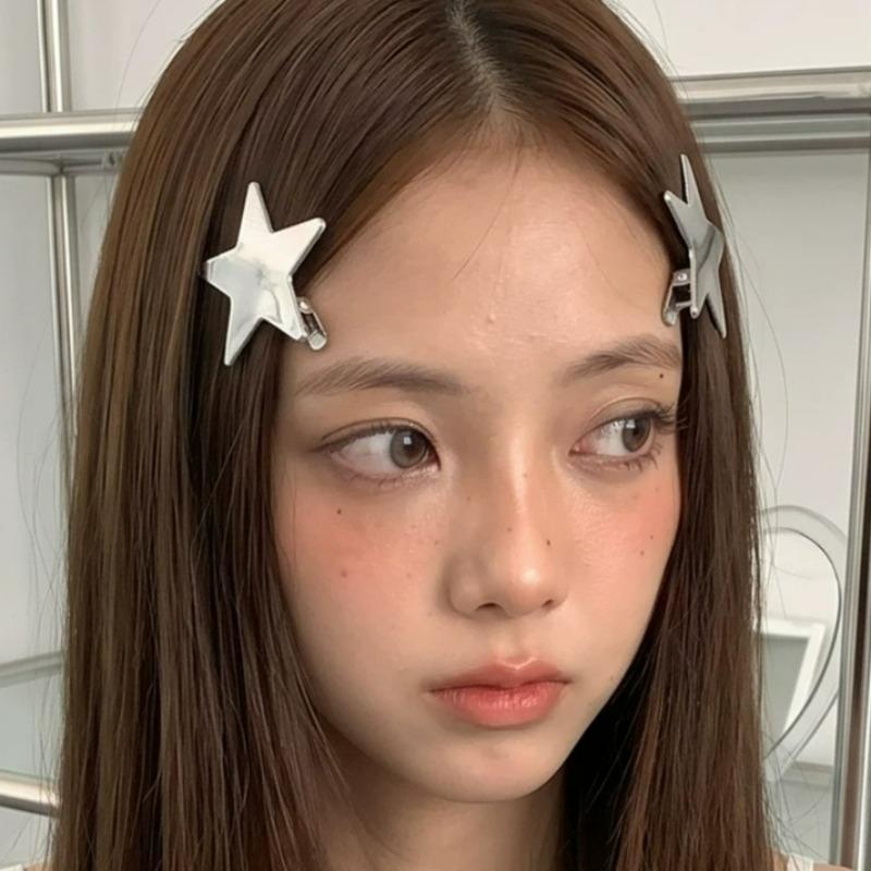 4pcs Korean Ins High-end Metal Silver Pentagram Duckbill Clip Millennium Women's Daily Wears Head Side Bangs Clip Decoration