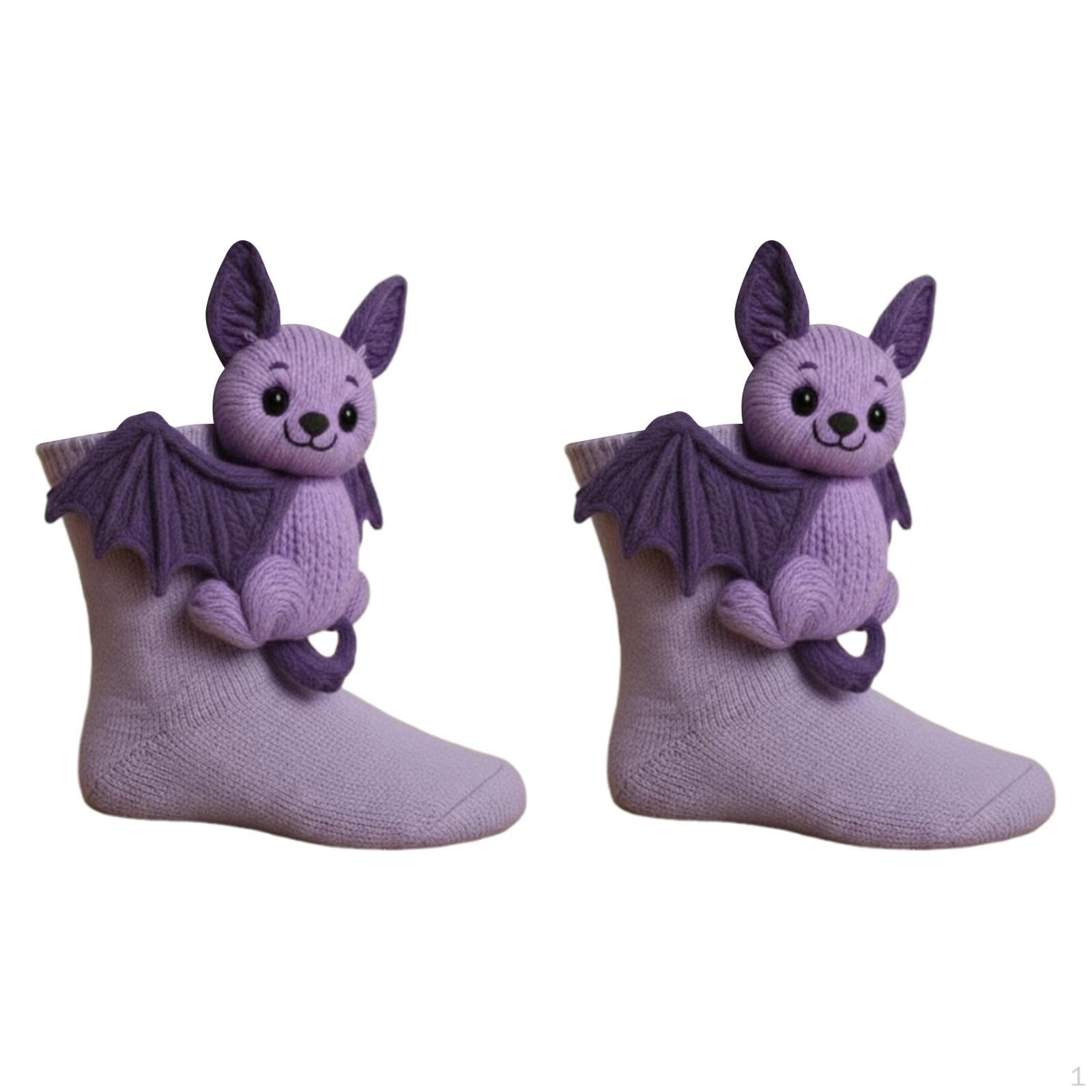 

Knit Animal Socks Adorable Cute Winter Warm for Women Purple Bat
