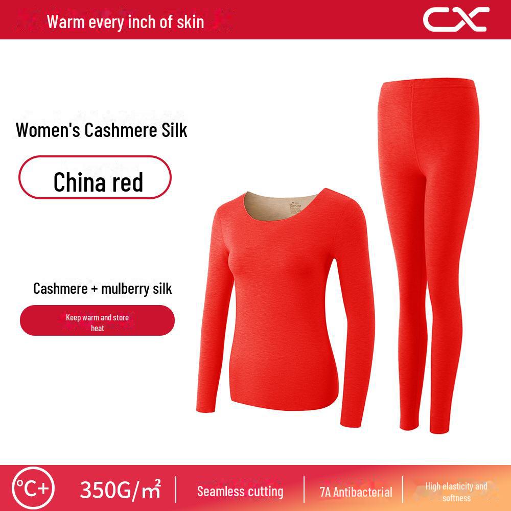 

Мужской и женский утолщенный термобелье из шелка и кашемира для осени и зимы Women s S китайский красный