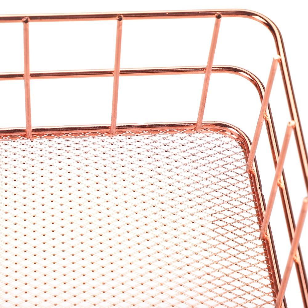 Rose Gold Desktop Organization Basket Iron Grid Wire Storage Organizer  Home Office