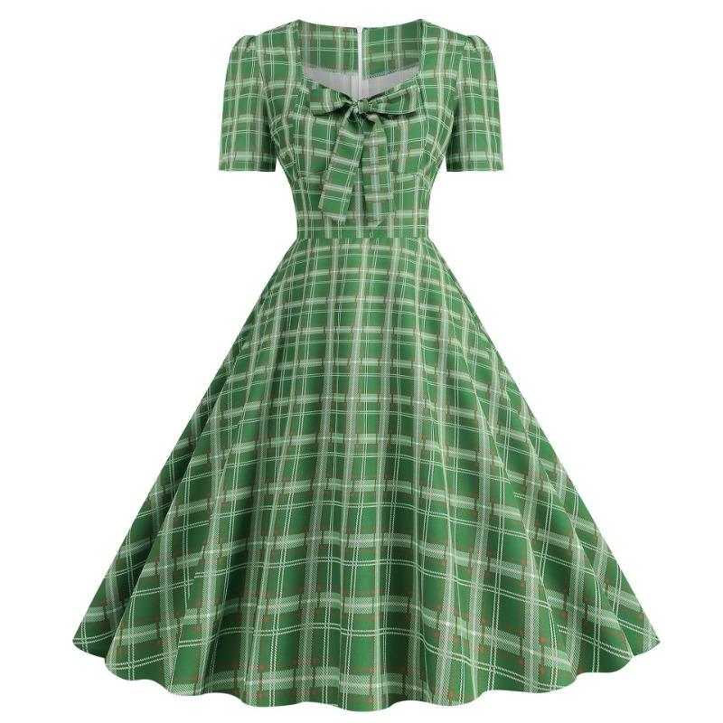Women's clothing supply square neck short sleeve bow big pendulum polka dot's retro dress