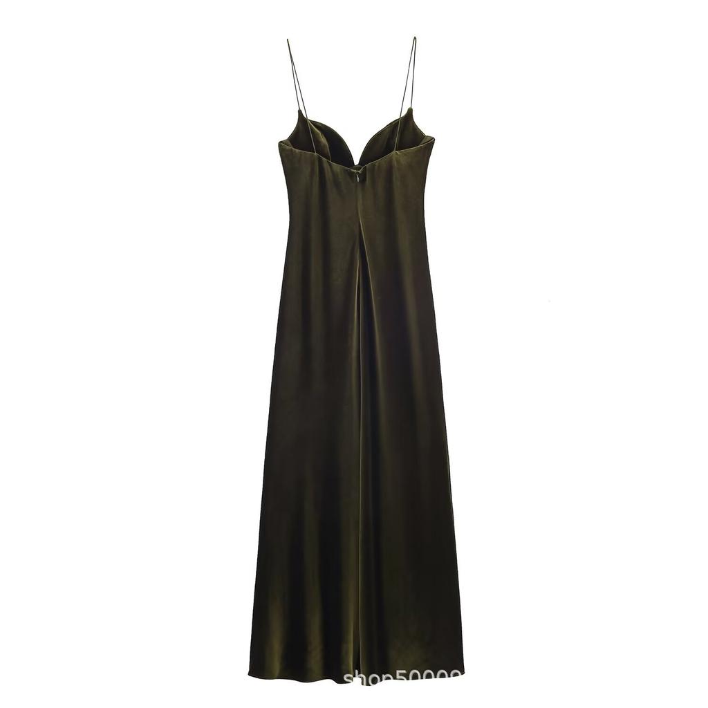 Women's New European and American Style Fashion Temperament Suspender Velvet Dress