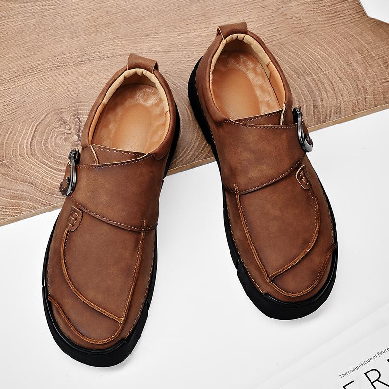 Hand-Made Leather Casual Shoes For Men Fashion Hasp Thick Sole Men Loafers Soft Moccasins Plus Size 40-47