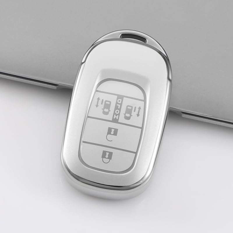 TPU Key Case for Honda Fits New Custom JF5 New Vezel New Accord [Kinotaka] Vehicles N-BOX JF6, Stepwgn, ZR-V, Freed, (Silver)