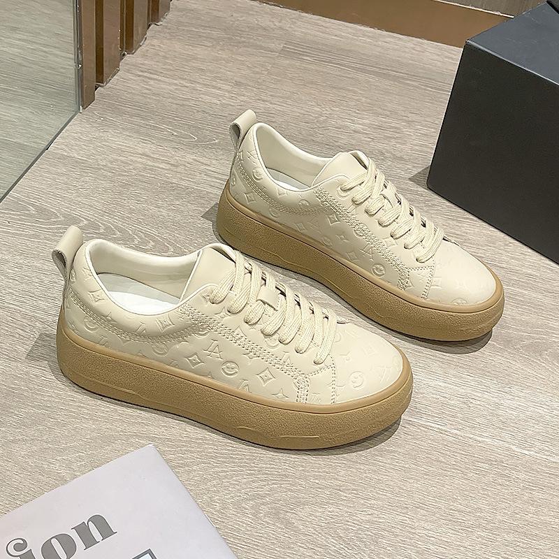 Leather White Shoes Women's Platform Heightening Board Shoes Sports and Leisure Women's Shoes Trendy Spring New Versatile