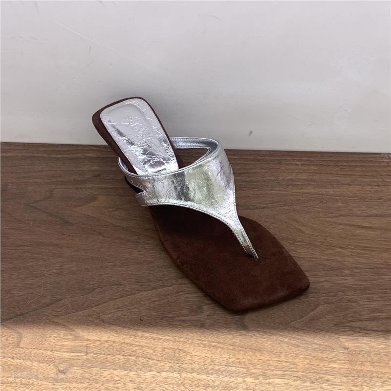 Fashion Low Slippers Women Summer Shoes On A Wedge Slides Pantofle Rubber Flip Flops Heeled Mules 2025 Silver Hawaiian High Cotton Fabri