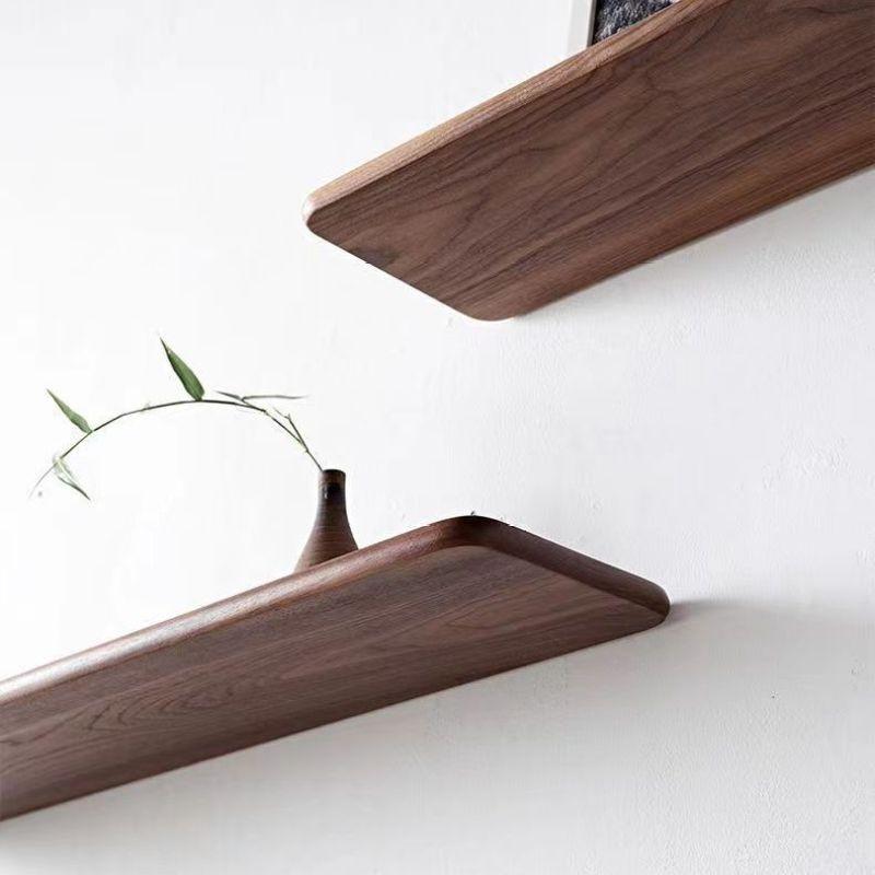 Solid Wood Flat Board Wall Mount Storage Rack Flat Partition Walnut Hanging Rack Room Decoration Storage Board