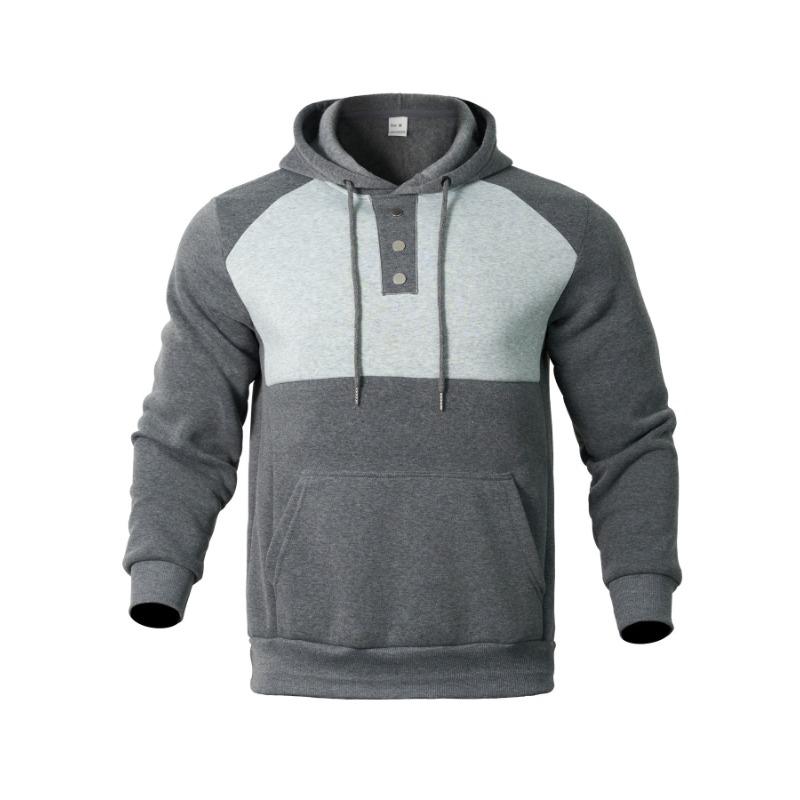 New Casual Men's Hooded Sweatshirt Contrasting Color Splicing Plus Velvet Pullover Handsome Top
