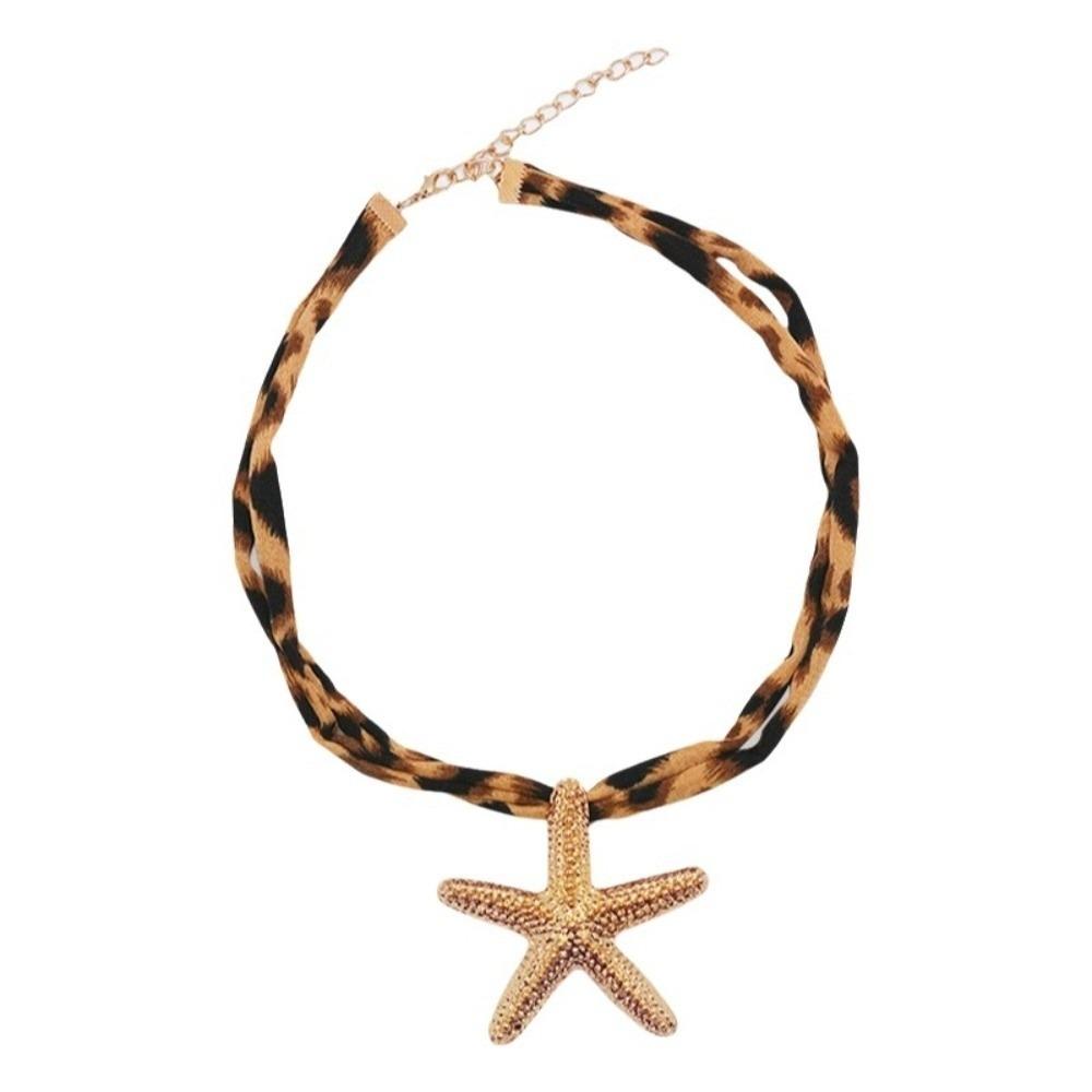 Charm Leopard Choker Bohemia Style Leopard Cloth Strip Necklace Starfish Pendant Necklace  Gift