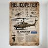 Vintage Helicopter History Infographic Metal Tin Sign - UH-1 Huey Military Helicopter Decommissioned 1999 Art Wall Decor for Bar
