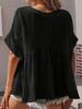 Womens V Neck Peplum Babydoll Blouse Short Sleeve Pleated Summer Top