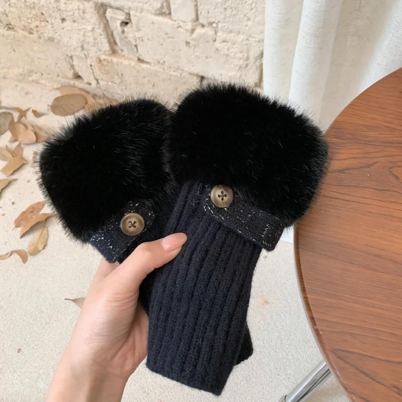 Корейские Инс Перчатки с Полупальцами Плюшевые Вязаные Мягкий Ветер one size for all