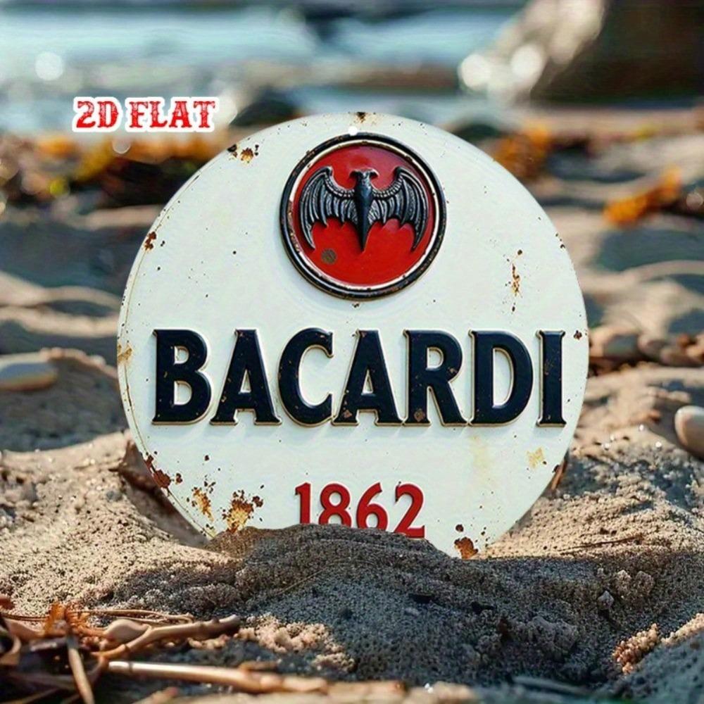 Vintage Bacardi Rundes Aluminiumschild Rustikale Metallwandkunst Heimbar Café Garage Dekoration