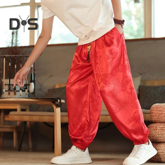 Herren Freizeithose mit Ethno-Vintage-Print, elastischer Bund, Multi-Pocket-Design, Sporthose, Pumphose, Alltagskleidung