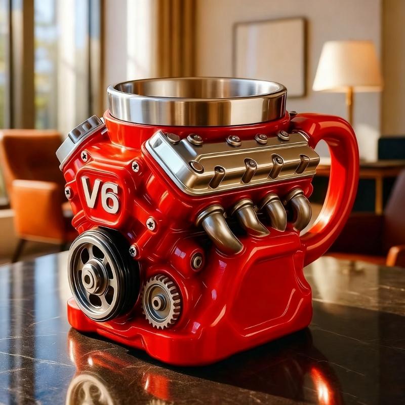 Retro Motor Style Double Walled Thermal Coffee Cup Nonrust Steel Interior Scratch Resistant Construction