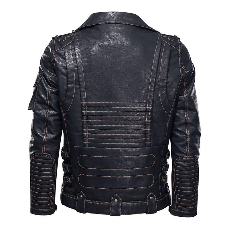 Men's Windproof PU Leather Jacket with Multiple Zippers - European & American Style Outerwear