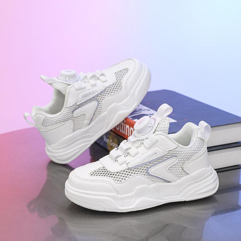 Classmate 2025 Summer Single Net Hollow Thick Baseplate Shoes Medium and Large Children Breathable Fashion Boys and Girls Rotating Buckle Sports Shoes