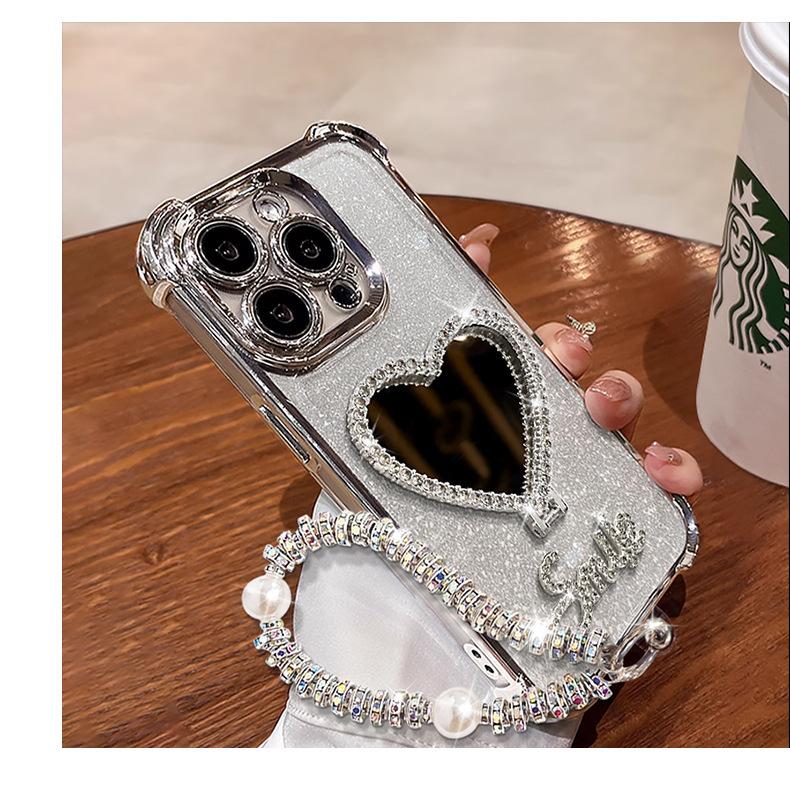 Light luxury applicable Realme V70 four-corner anti-drop mobile phone case 15T advanced sense rhinestone love mirror bracket