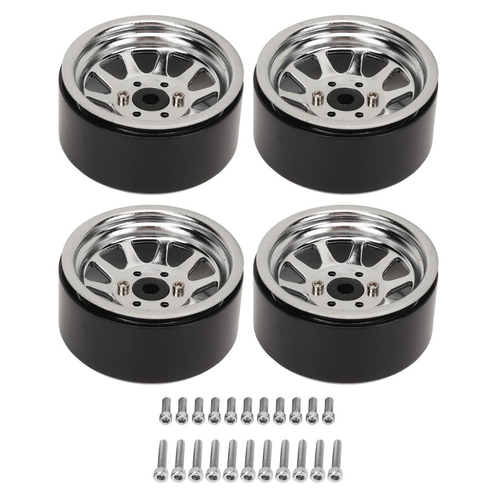 4-Piece Silver 1.9-inch RC Wheel Rim Set, Zinc Alloy, 10-Hole, Universal Fit for RC Crawler Cars