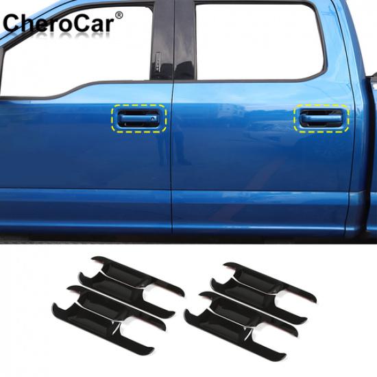 For F-150 ABS Black Exterior Door Handle Bowl Cover Trims for 2015-20 Ford F150