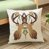 Christmas Reindeer Head Home Decorative Sofa Throw Pillow Couch Cushion Cover Cream Color Linen Deer Animal Print Pillow Cover