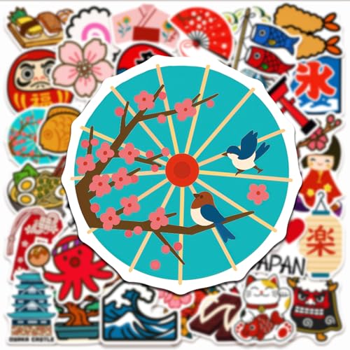 Japanese culture stickers 50 pieces suitable water bottles laptops skateboards guitars scrapbooking journaling applicable suitcases cars motorcycles