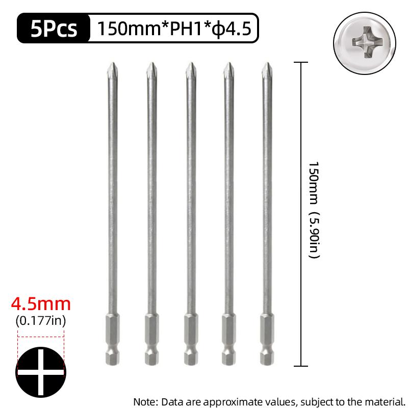 Bit Magnetic Surubelniță Phillips Lungime 150mm PH1/PH2 Cap Cruce Biți Surubelniță S2 Coadă Hexagonală 1/4” Scule de Mână Power pentru Reparații