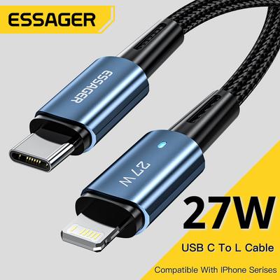Essager USB Type C-kabel for Iphone 14 13 12 Pro Max Mini Xs Xr X 8 IPad MacBook PD 27W Hurtigladelader Lightning Wire-ledning