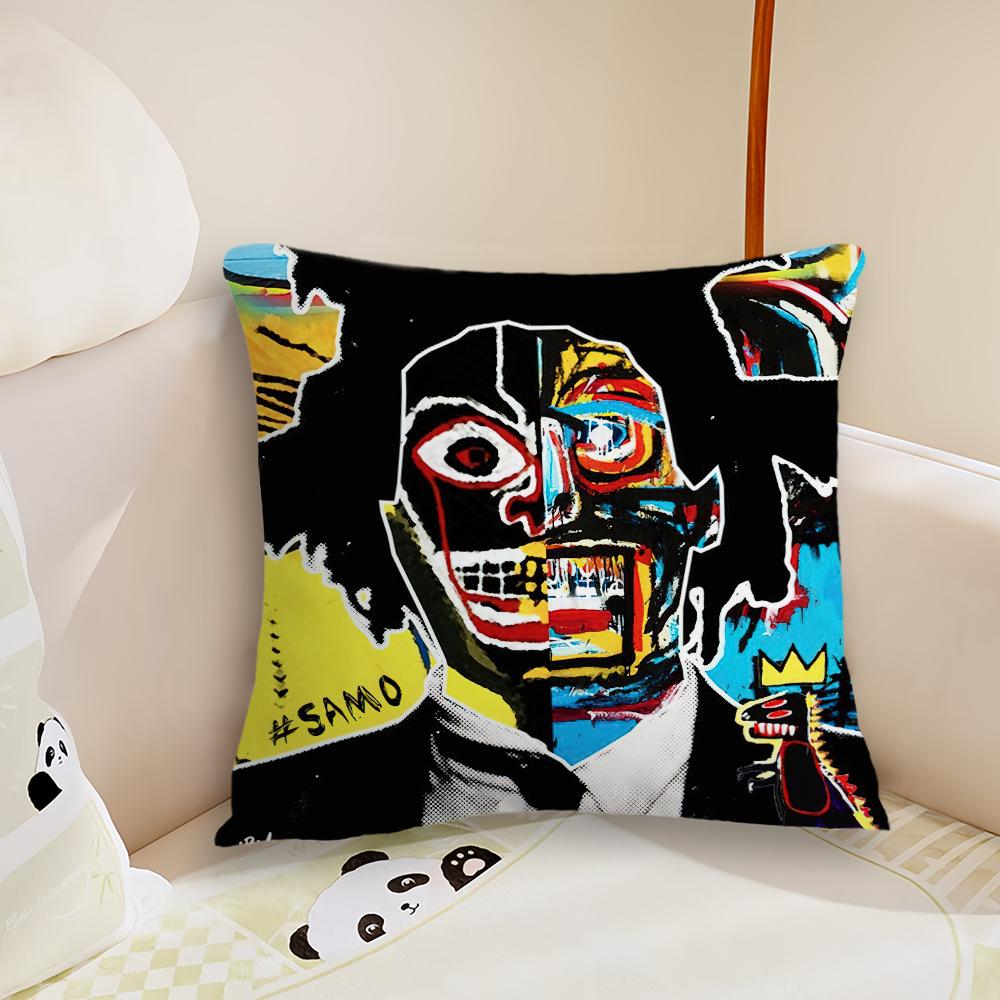 J-Jean-Michel B-Basquiat Art Pillow Case Living Room Sofa Cushion Cover Suitable For Home Bedroom Room Decoration 30cm x 30cm