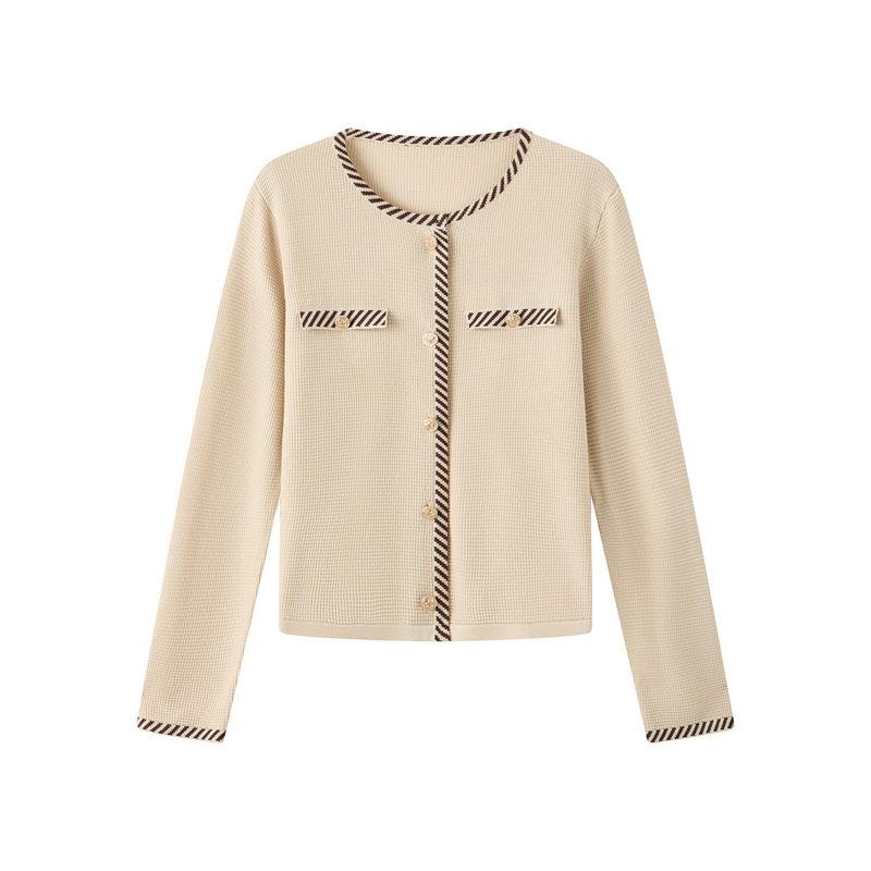 Temperament contrasting color age-reducing knitted cardigan top women's autumn and winter new loose and thin sweater jacket