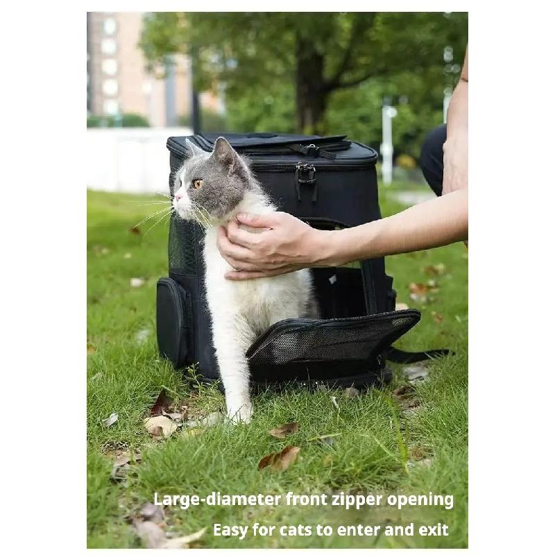 Expandable Pet Carrier Backpack for Cats Small Dogs, Breathable Foldable Travel Bag with Side Extension and Safety Leash
