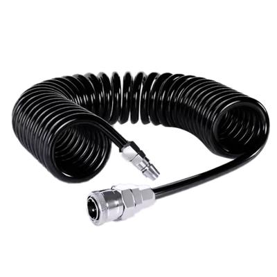 PLEAVIT Spiral Air Hose, 5mm Inner Diameter, 8mm Outer Diameter, 6m, One-Touch Coupler, PU Urethane, Black