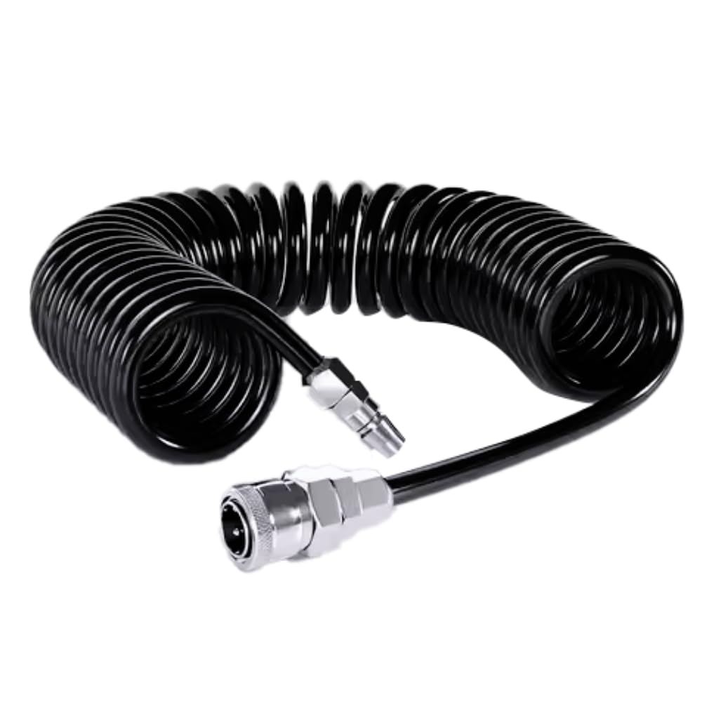 

PLEAVIT Спиральный воздушный шланг, внутренний диаметр 5 мм, внешний диаметр 8 мм, 6 м, быстроразъемное соединение, полиуретан, черный